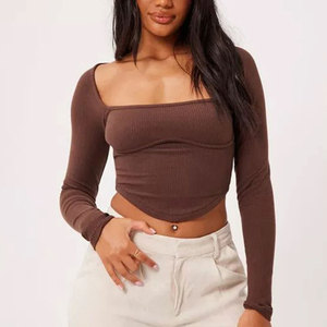 T-shirt moulant en maille à col carré et manches longues pour femme, couleur unie, respirant, toutes saisons - Product Image 6