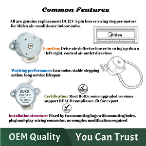 มอเตอร์สเต็ปเปอร์แบบสวิงลูเวอร์ทดแทนของ Midea OEM รุ่น SM‑24 SM‑30 SM‑35 ซีรีส์, มอเตอร์สเต็ป 12V DC 5‑Pin, มอเตอร์ปรับทิศทางลมสำหรับเครื่องปรับอากาศภายในอาคาร - Product Image 5