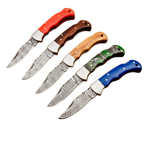 New Arrivals Handmade Damascus Steel Folding Pocket (Wood & Resin <b>Handle</b>) <b>Knives</b> with Sheath Customizable OEM Industrial - Product Image 1