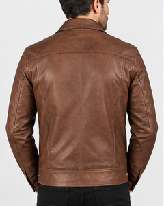 Chaqueta de Moto para Hombre, Estilo Urbano, de Cuero PU Marrón, Cuello Redondo, Cierre de Cremallera, Logotipo Frontal, Corte Regular, Estilo Otoñal - Product Image 6