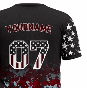 Camiseta Personalizada con Logotipo Frontal, Diseño de Bandera Estadounidense en Camuflaje Degradado, Estrellas y Rayas Digitales, Dos Tonos, Cuello Redondo, Transpirable, 100% Poliéster - Product Image 4