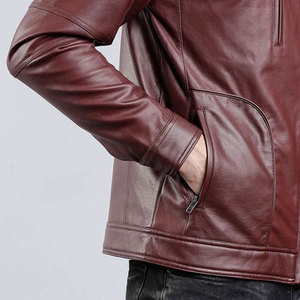 Structured Genuine Leather <b>Jacket</b> with Snap Collar Men Top Wear High-Neck <b>Zip</b>-<b>Up</b> Genuine Leather <b>jacket</b> for men - Product Image 5