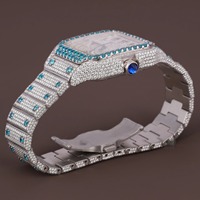Montre de luxe pour homme en moissanite glacée, bijoux de mode, argent sterling 925, cadran en verre antique, quartz, style hip-hop et affaires