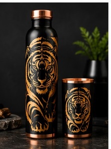 Juego de Termo Oriental de Cobre con Patrón Grabado y Taza a Juego, Botella de Agua Portátil para Viaje - Product Image 6
