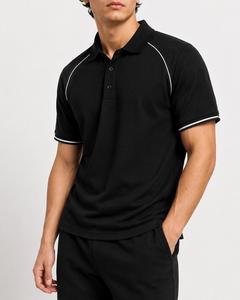 Chemise noire à manches courtes pour homme, couleur unie, tricotée en Spandex/Coton, respirante, séchage rapide, coupe décontractée, boutonnée, coupe classique - Product Image 4
