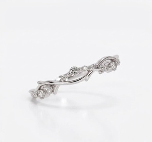 Anillo de Diamantes Cultivados en Laboratorio E VVS2 de Joyería Fina, Precio de Fábrica, con Banda a Juego de Hojas y Ramas, Oro Sólido de 10K, Anillo de Boda - Product Image 3