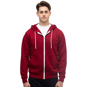Sweat-shirt à capuche zippé rouge pour homme, coupe classique, décontracté, pour l'automne, couleur unie, en coton tricoté - Product Image 1