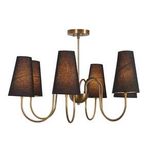Modern Brass Ceiling <b>Light</b> With Brown Fabric Shades Geometric Design Indoor Fixture Living Room Home Decor - Product Image 1