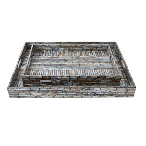 Aesthetic Appeal Mother of Pearl Inlay Tray Handcrafted Decorative Platter for Stylish <b>Tabletop</b> <b>Storage</b> - Product Image 1