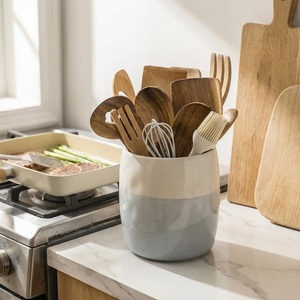 Porte-ustensiles en céramique grès éclatant, finition lisse, émaillage dégradé, haute résistance, résistant à la chaleur, organisateur de comptoir de cuisine - Product Image 6