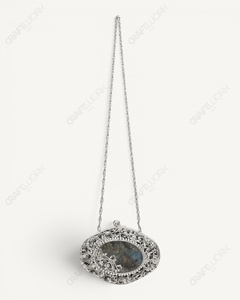 Natural Labradorite Gemstone <b>Clutch</b> | Handmade <b>Silver</b> Filigree Minaudiere | Luxury Bridal Wedding Evening Bag for Women Oval bag - Product Image 5