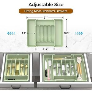 กล่องเก็บช้อนส้อมแบบขยายได้ขนาดใหญ่พิเศษ ปลอดภัยสำหรับอาหาร กล่องจัดระเบียบช้อนส้อมแบบลิ้นชัก กล่องจัดระเบียบอุปกรณ์บนโต๊ะอาหาร - Product Image 2