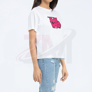 Trending <b>Women's</b> <b>White</b> Crop <b>T</b>-<b>Shirt</b> Crew Neck Short Sleeve 100% Cotton Loose Fit Printed Letter Logo Casual Wear - Product Image 5