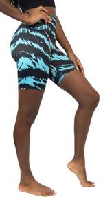 Shorts de sport pour femme à taille basse, imprimé floral bleu, séchage rapide, respirant, en coton et élasthanne tricoté, coupe classique, avec cordon de serrage - Product Image 5