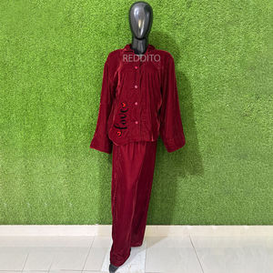 Ensemble de pyjama 2 pièces de haute qualité pour femmes, taille plus, printemps, doux, brodé, 100% coton, vêtements de nuit, vêtements de détente - Product Image 1