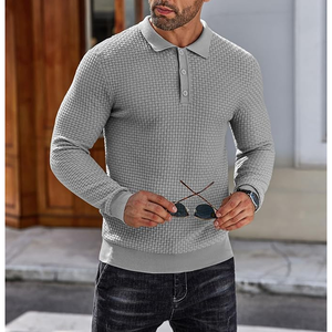 <b>Men's</b> Knitted <b>Long</b> Sleeve Polo Sweater Solid Color Autumn Casual Pullover Full Sleeve - Product Image 5