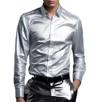 Kemeja Pria Bahan Sutra Satin Bermotif Celup Benang untuk Musim Gugur, ODM Dapat Disesuaikan, Kasual, Pakaian Kerja Kantor, Lengan Panjang, Anti Kusut, Bernapas