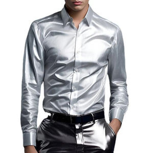 Camisa de Vestir de Seda Satinada Estampada para Hombre, Personalizable ODM, Informal, para Oficina, Manga Larga, Antiarrugas, Transpirable, Otoño-Primavera - Product Image 4