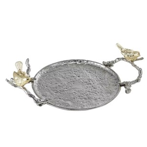 Plateau décoratif ovale en métal de haute qualité avec poignées en laiton en forme d'oiseaux, design rustique, pièce unique - Product Image 1