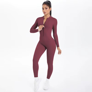 Women Long Sleeve Front Zipper Yoga <b>Jumpsuit</b> Seamless Fitness Romper High Elastic Sports Bodysuit <b>Workout</b> Gym Clothing - Product Image 1