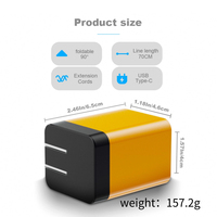 Chargeur USB C GaN 65W Pliable avec Câble Rétractable, Adaptateur Double Port PD QC3.0 pour Charge Rapide iPhone Ordinateur Portable Voyage