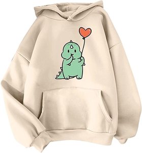 Sudadera con capucha de felpa con estampado de dinosaurio lindo y diseño de té boba, estilo oversize, streetwear, con bolsillos - Product Image 3