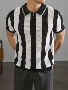 T-shirt à rayures pour homme, séchage rapide, coupe ample, polyester et coton, manches courtes, vêtement décontracté - Product Image 2