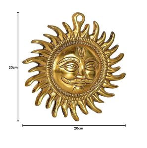 Surya Dev Metal <b>Wall</b> Hanging Sun Face Statue for Puja Vastu Brass Finished Surya Bhagwan <b>Wall</b> <b>Decor</b> for Home Entrance - Product Image 2
