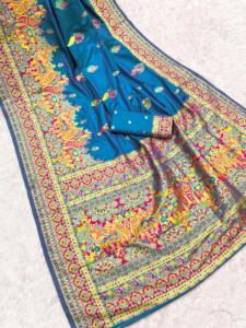 Sari traditionnel indien ethnique Paithani en matériaux recyclés pour les occasions de mariage, les événements festifs, les tenues de soirée pour femmes. - Product Image 3