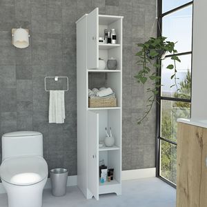 Mobiletto per Biancheria Ibis con Doppia Anta, Quattro Ripiani Interni, Set di Due Armadietti in Bianco per Arredo Bagno - Product Image 5