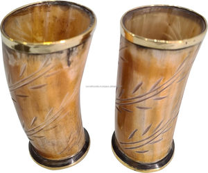 Artesanías Cuerno de whisky antiguo Copa de vidrio Ágata Whisky Dram Cuerno real Copa de vidrio Vintage Juego de 5 vasos Regalos de Navidad - Product Image 3