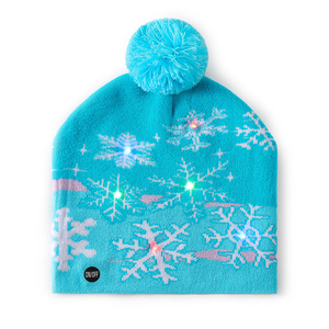 Bonnet lumineux LED de Noël avec motif jacquard chien Père Noël et pompon - Product Image 5