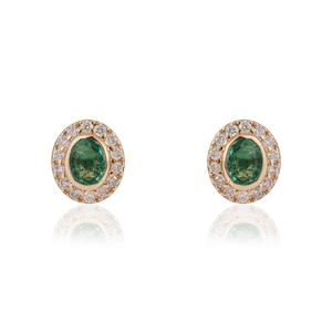 Venta Directa de Fábrica, Pendientes de Halo con Diamantes y Esmeralda con Diseño Minimalista para Chicas, Oro Amarillo de 14K, Regalo de Graduación - Product Image 1