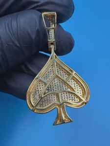 Pendentif Carte à Jouer Hip Hop Rock, Porte-Bonheur Royal Flush As de Pique, Plaqué Or Argent 925, Pendentif Hip Hop pour Hommes - Product Image 4