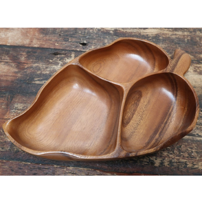 Bol en bois à 3 compartiments, design classique, bol à nourriture en bois, forme de feuille, bol à fruits en bois d'acacia, écologique, meilleur prix - Product Image 1