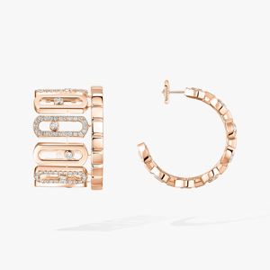Boucles d'oreilles clous en or rose et diamants, design géométrique, sertissage en canal, luxe, pour femme, usage quotidien - Product Image 3