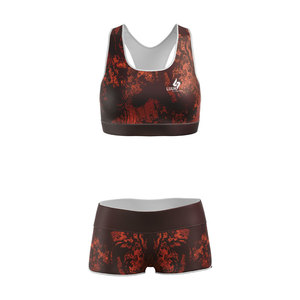 ชุดเซ็ตเสื้อครอปแบบ Racerback พิมพ์ลาย OEM กางเกงขาสั้นเอวสูง ผ้าโพลีเอสเตอร์ผสมสแปนเด็กซ์ ระบายอากาศได้ดี พิมพ์ลายแบบ Sublimation เหมาะสำหรับใส่เล่นโยคะ - Product Image 2