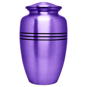 Urne funéraire en métal violet mat pour cendres humaines adultes |   Bandes noires au design moderne |   Capacité écologique de 220 pouces cubes - Product Image 1