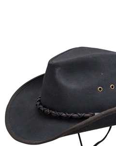Black Leather Cowboy <b>Hat</b> with Braided <b>Band</b> and Adjustable Fit for Adults Male Casual Travel Winter Style - Product Image 4