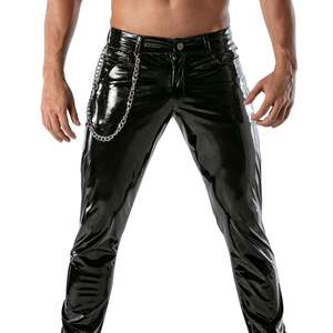 Kinky Chippendale Formal Leather Pants Men Slim Fit Straight <b>Elastic</b> Waist Black Waterproof Eco-Friendly Lightweight <b>Lace</b> Fetish - Product Image 5