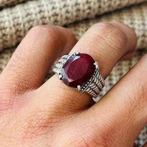 Gothic Vintage Garnet Brass <b>Ring</b> Silver Plated Handmade Textured <b>Statement</b> Wholesale <b>Ring</b> For Women - Product Image 6