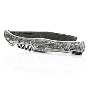 Cuchillo de bolsillo Laguiole de acero de Damasco al por mayor DD-LK-WH515 con mango de acero inoxidable grabado y funda de cuero de vaca - Product Image 5