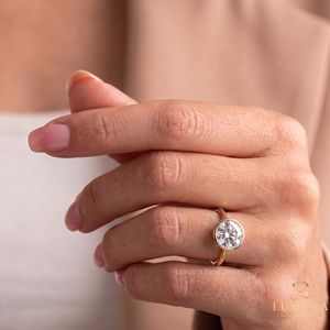 Designer Round Brilliant Cut Lab Grown Diamond Bridal Wedding <b>Ring</b> with 14K Gold Plated <b>Plain</b> Band IGI Certified for Women - Product Image 1