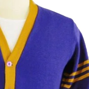Women's Purple V-Neck Cardigan With Yellow Trim And Buttons Casual Autumn Sweater Full Sleeve Solid Color Knitted Coat - Product Image 2