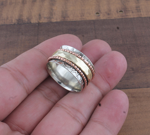 Wholesale 925 Sterling <b>Silver</b> <b>Ring</b> Copper Doted <b>Spinner</b> <b>Ring</b> for Women Handmade Solid <b>Silver</b> Statement Band Jewelry Manufacturer - Product Image 4