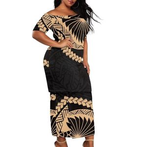 Talla 4XL para mujer, conjunto de 2 piezas Puletasi Samoa para mujer, vestido con hombros descubiertos y manga corta, traje tradicional polinesio para mujer - Product Image 4