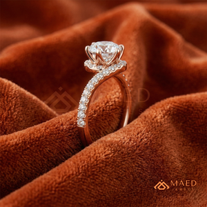 Rose Gold Plated Round Cut Halo Engagement <b>Ring</b> Women Twisted Crossover Pave Band American Diamond <b>CZ</b> Wedding <b>Ring</b> - Product Image 2