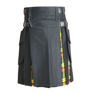 Premium Women's Black Cotton Hybrid Utility Kilt Yellow MacLeod Tartan Pleated Scottish Fashion Cargo <b>Pockets</b> - Product Image 2