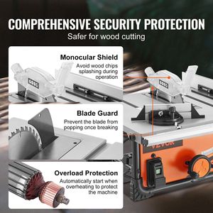 Sierra de Mesa Portátil Compacta de 10 Pulgadas para Obras de Construcción, 15 Amperios, con Hoja de 40 Dientes, Capacidad Máxima de Corte de 25 Pulgadas, Velocidad de Corte de 4500 RPM para Trabajos en Madera - Product Image 4