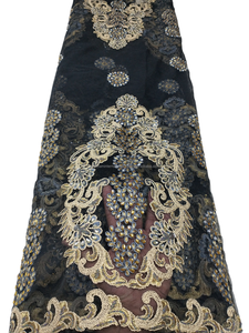 Colección Moderna Heritage: Tela de encaje nigeriana de lujo con bordado y pedrería con diseño floral para bodas - Product Image 3